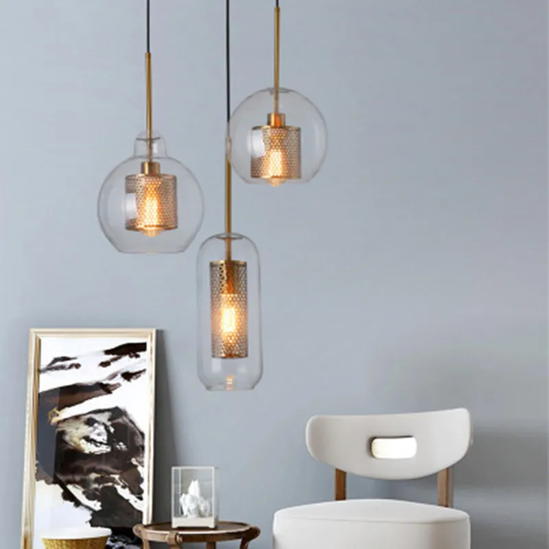 Лофт современный подвесной светильник Стекло мяч кухонный закрепленный