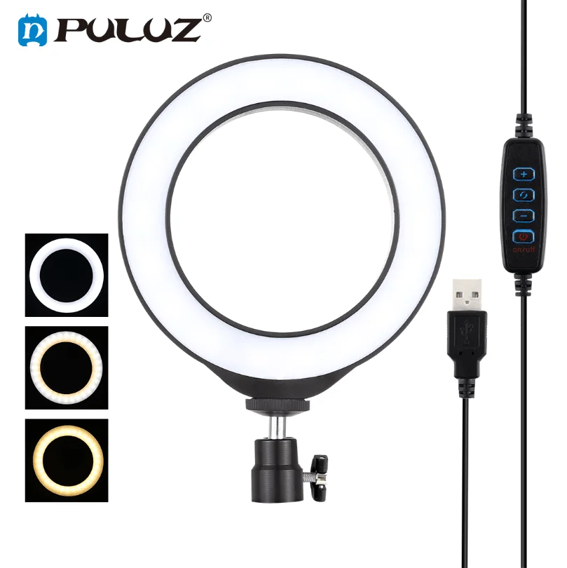 PULUZ 4,7/6,2 дюймов USB 3 режима диммируемая фотография селфи кольцевой светильник светодиодный видео светильник для блогера и холодного башмака штатив с шаровой головкой