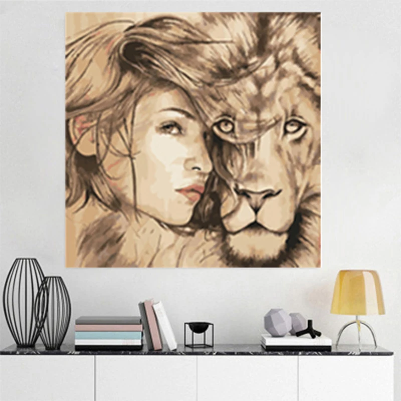 Decorative painting of beauty and lion canvas wall pictures for living room | Дом и сад