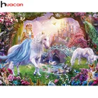 Huacan полноразмернаякруглая алмазная живопись, вышивка лошадь, Алмазная мозаика, замок, садовый пейзаж, домашний декор