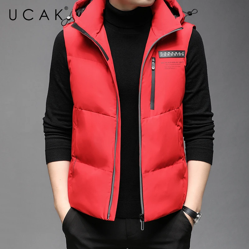 

UCAK Brand 90% Grey Duck Down Down Jackets Men Clothing Winter New Arrivals Classic Sleeveless Hooded Down Coat Men U8334