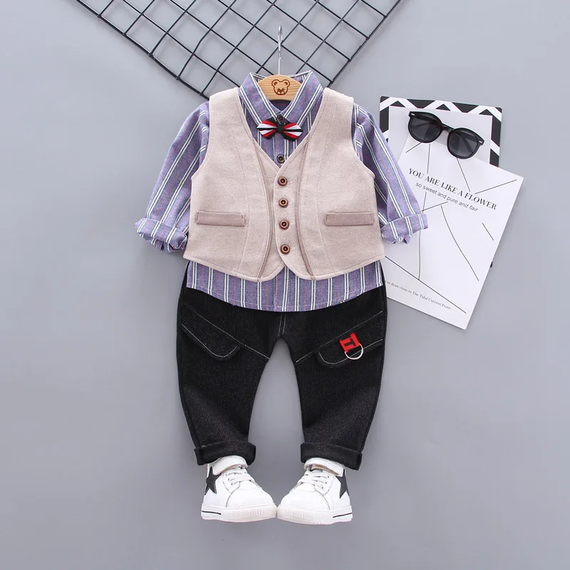 Одежда для мальчиков 1-4 лет; детская модная рубашка; комплект с жилетом; Костюм Джентльмена для отдыха; Детский костюм из трех предметов; Детский свитер; брюки; осенний комплект