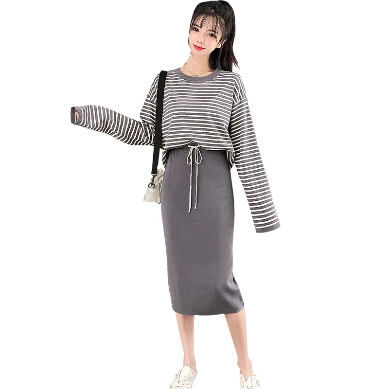 Осенний Модный комплект одежды для кормящих мам полосатая хлопковая футболка