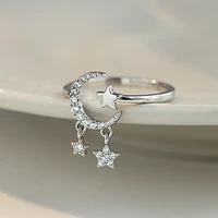 korean new trendy zircon star moon tasscel rings for woman cute fishtail opal ring opening design jewelry girl party gift