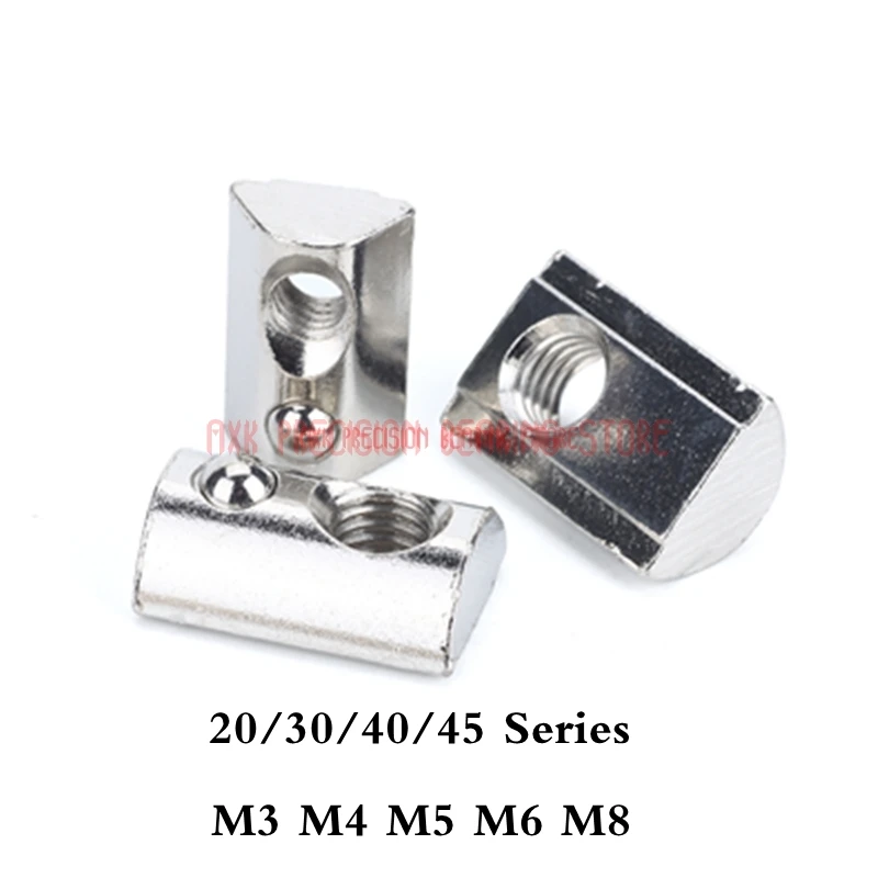 M3 M4 M5 M6 M8 Roll in Spring T-nut with Ball for Aluminum Extrusion with Profile 20/30/40/45 Series Aluminum AXK Nuts