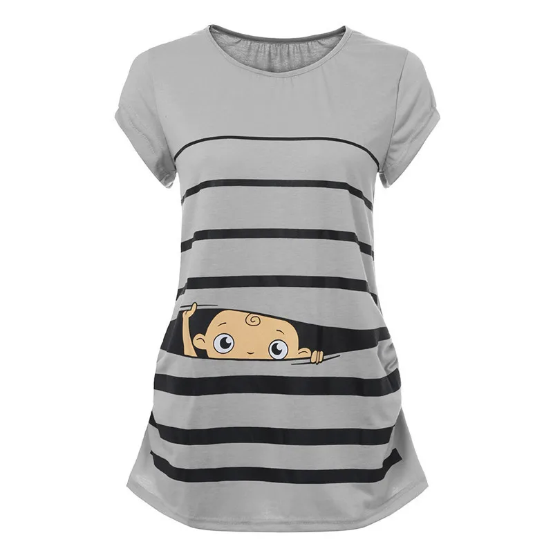 

Women Maternity shirt Maternity Cute Baby Print Striped Short Sleeve T-shirt Pregnant Tops ropa embarazada verano zwanger