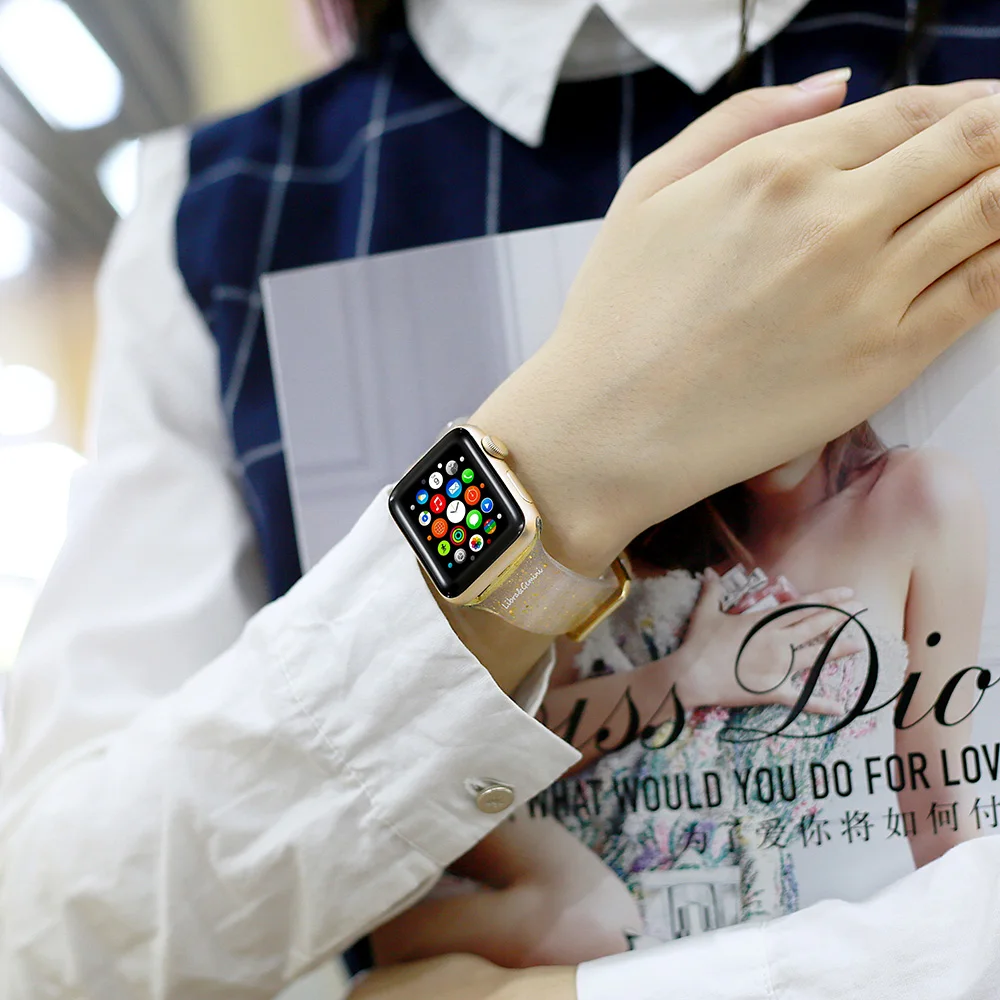Блестящий силиконовый ремешок для Apple Watch Band 44 мм 40 IWatch 38 42 прозрачный женский