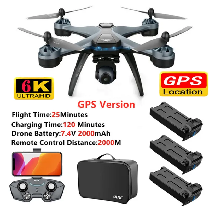 PTZ 6K ESC камера GPS позиция оптический поток 5G RC Дрон 2 км Летающий Квадрокоптер с 3 шт.