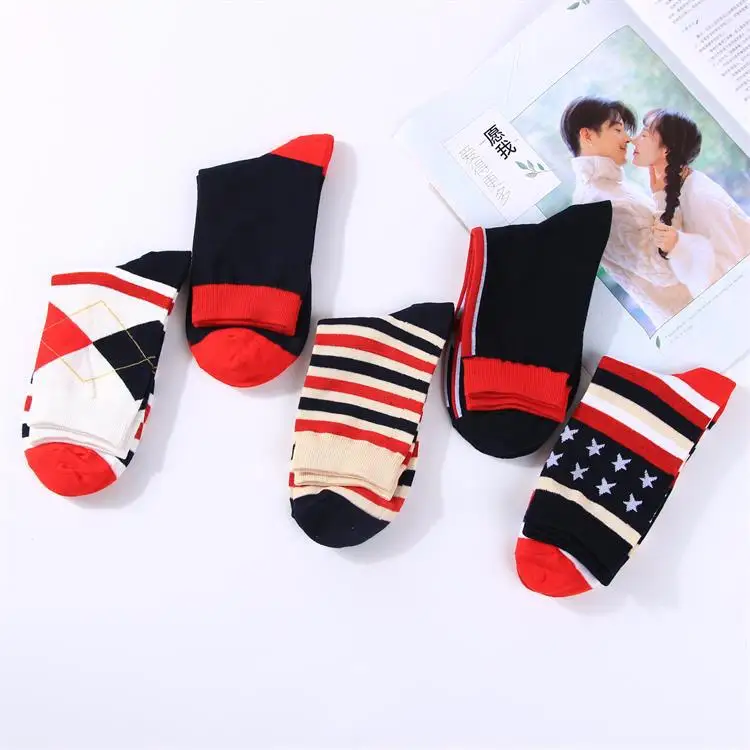 2 пары мужских носков хлопковые повседневные полосатые флаги с английским