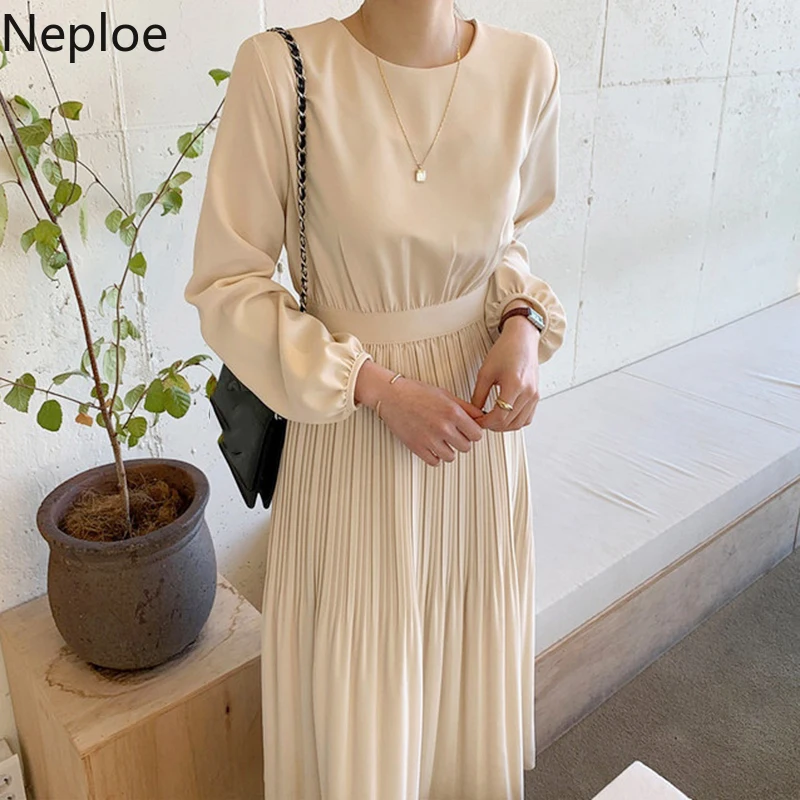 Женское платье в Корейском стиле с высокой талией ТРАПЕЦИЕВИДНОЕ ПЛАТЬЕ круглым