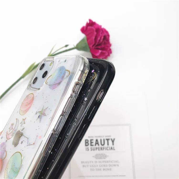 

Case For iPhone SE 2020 11 Pro Max XR XS Max X Case Coque Star Planet Epoxy Cover On iPhone 7 8 6 6S Plus Covers Transparent TPU