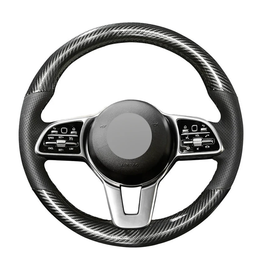 

Black Artificial Leather Carbon Fiber Soft Car Steering Wheel Cover For Mercedes-Benz A-Class B-Class C-Class E-Class CLS-Class