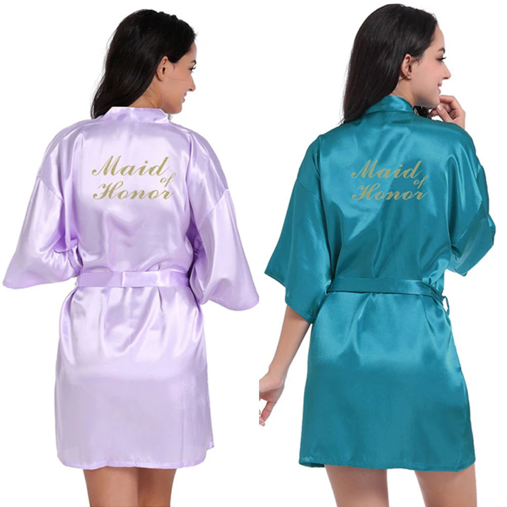 

Satin Silk Robes Wedding BathRobe Stamping Maid of Honor Bride Bridesmaid Dress Gown Women Pajamas Makeup Morning Robe Plus Size