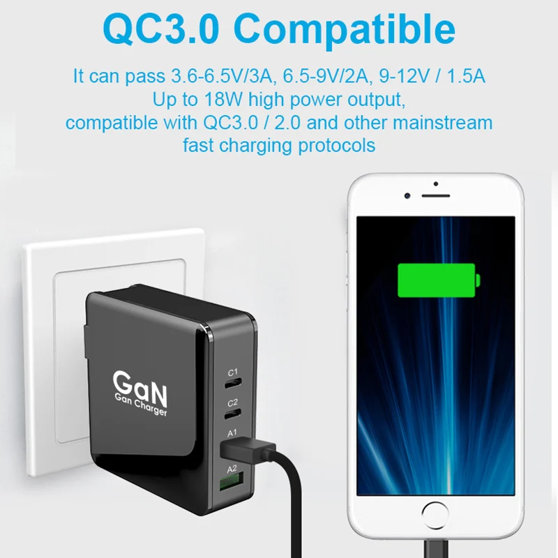 166W настенное зарядное устройство Ган Tech 100W USB C PD3.0 PPS и 18W A QC4.0 + быстрая зарядка для