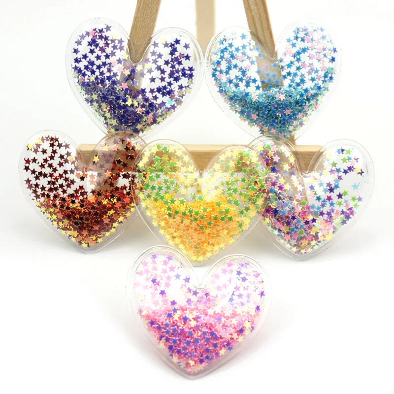 12Pcs 5*4.7cm PVC Heart Transparent Bling bling Flowing Appliques for Kids BB clip and DIY headwear Accessories wholesale | Дом и сад