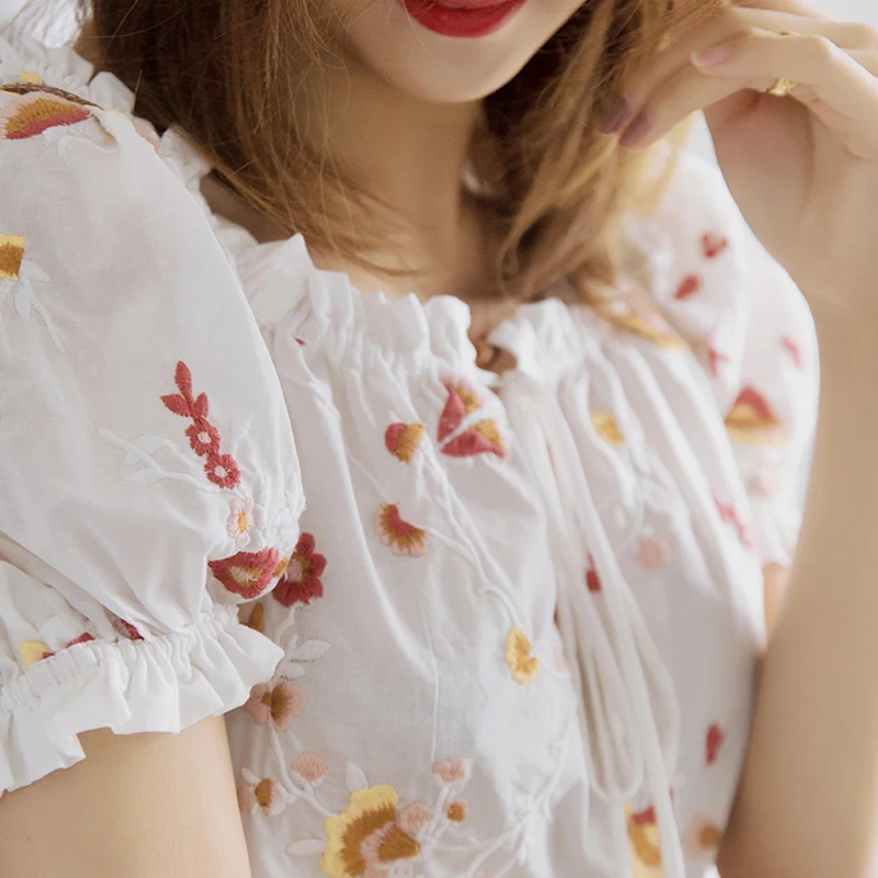 Женская рубашка весна-лето 2020 новый романтичный хлопковый топ с вышивкой без