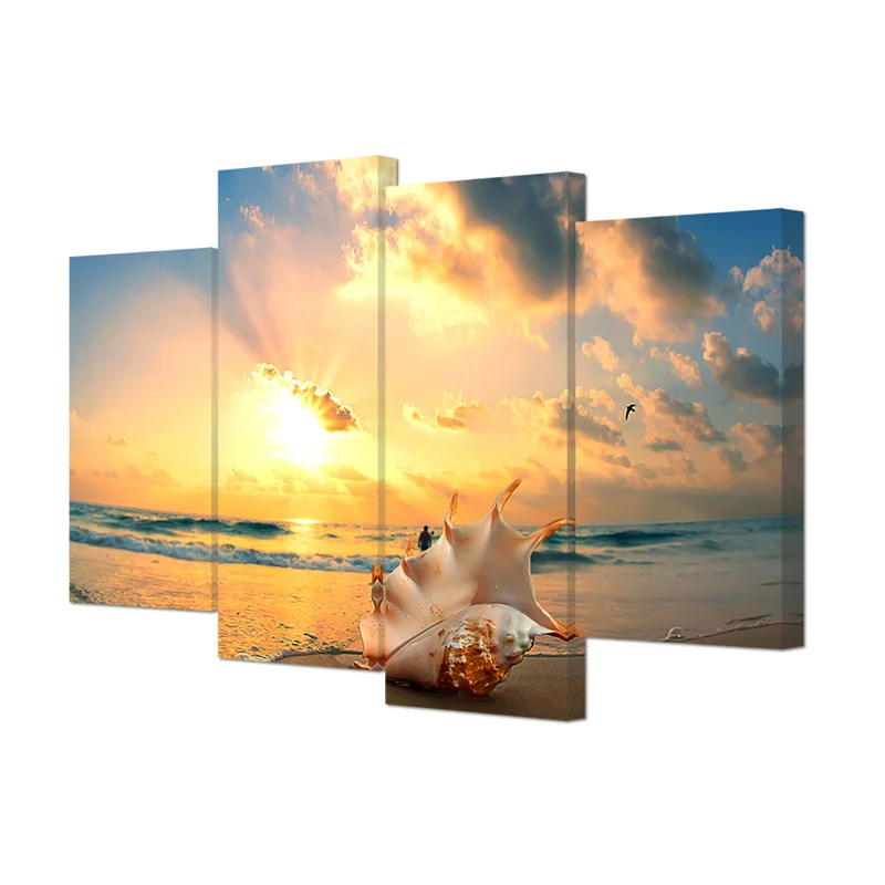 

4 Panels Canvas Wall Art Painting Beautiful Sunset on Ocean Print Home Decor Poster Modern Living Room Decoration Pictures