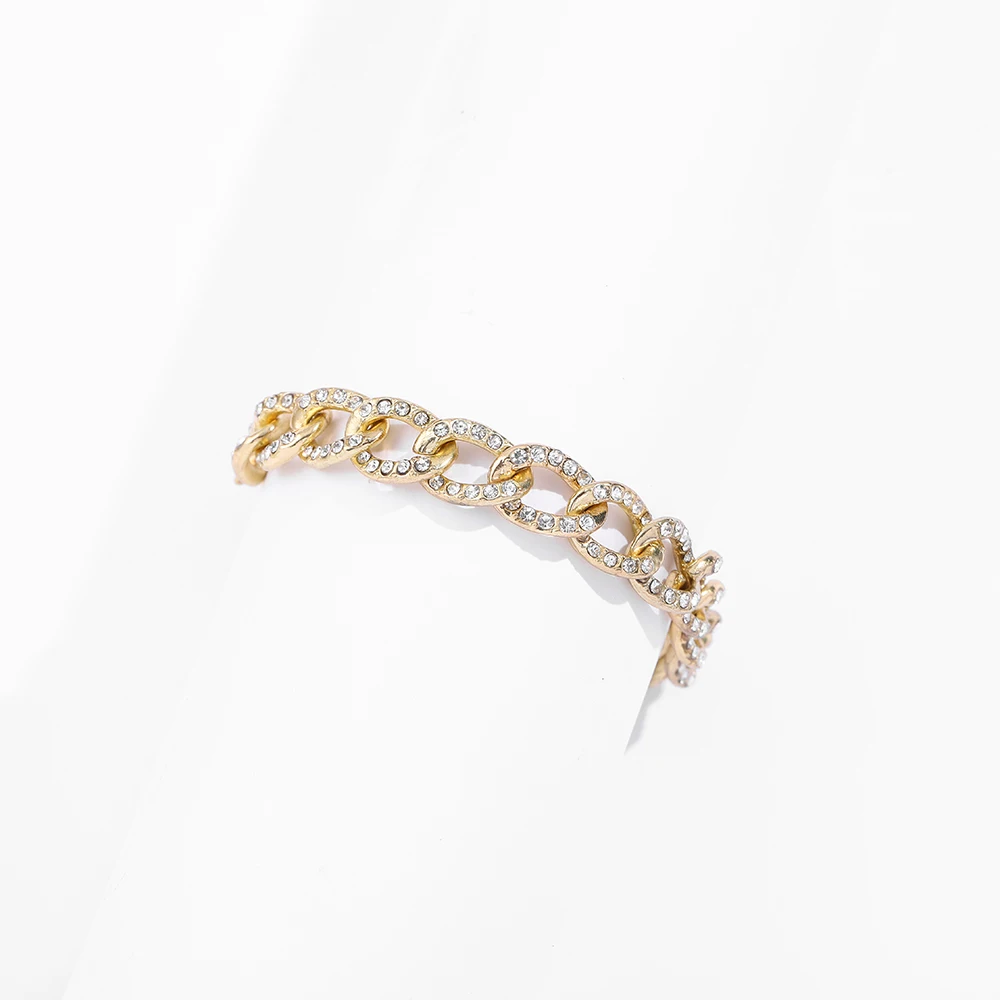 

Luxury Gold Color Rhinestone CZ Bracelets For Men Women Crystal Link Chain Bracelet Boho Wedding Jewelry Hand Accessories