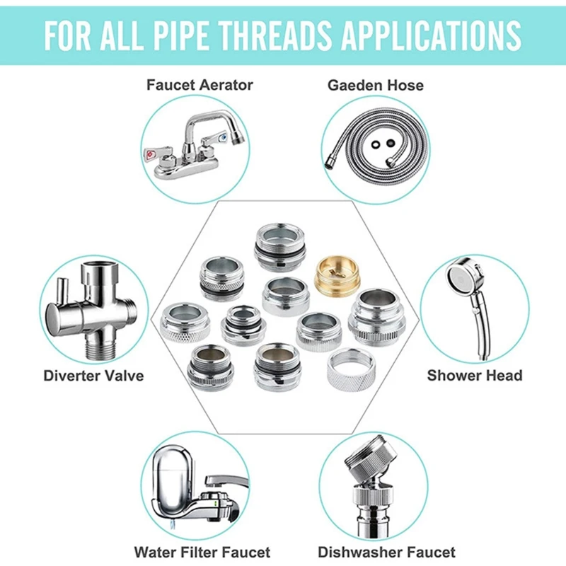 

11 PCS Faucet Adapter Kit Brass Aerator Adapter Male Female Kitchen Sink Faucet Adapter to Garden Hose Water Filters Kit