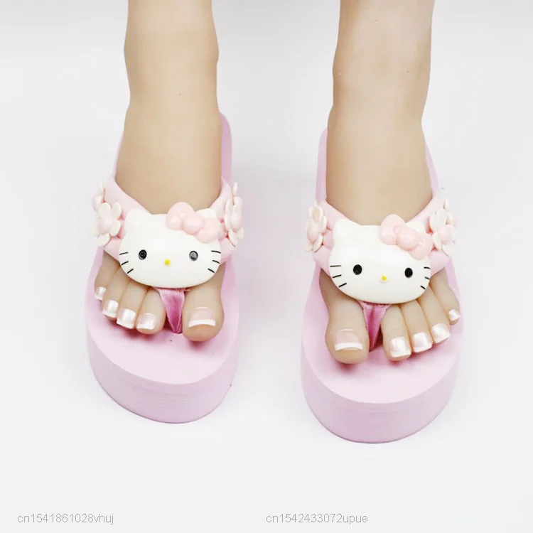 Шлепанцы Sanrio женские на высоком каблуке сланцы с рисунком Hello Kitty симпатичные 2021 -