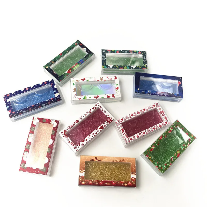 

wholesale christmas eyelash packaging box lash boxes package custom logo faux cils 25mm mink lashes strip case bulk vendors