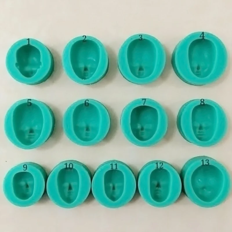 13 Pattern 3D Dolls Face Silicone Mold Sponge Fondant Cake Choolate Baking Tool |