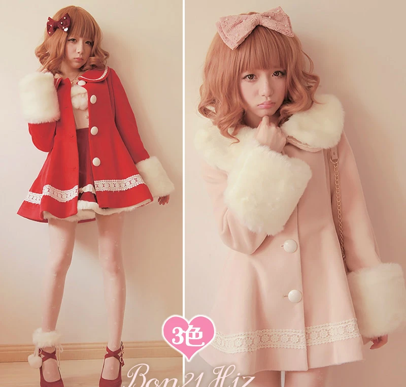 

Princess sweet lolita coat Bobon21 fashion fur collar big skirt overcoat outerwear fur collar c0947