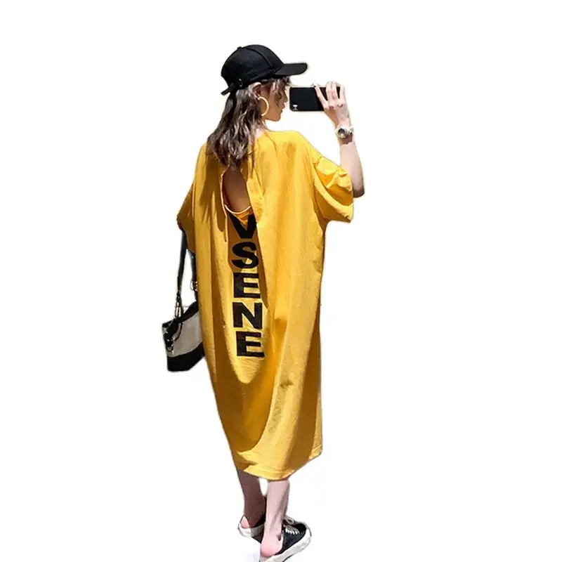 Женское летнее платье с лямкой на шее Длинное свободное большого размера