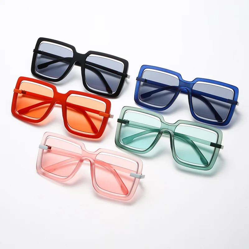 

2021 Summer New Fashion Big Frame Square Womens Sunglasses Female Hollow Candy Color Sunglasses for Women