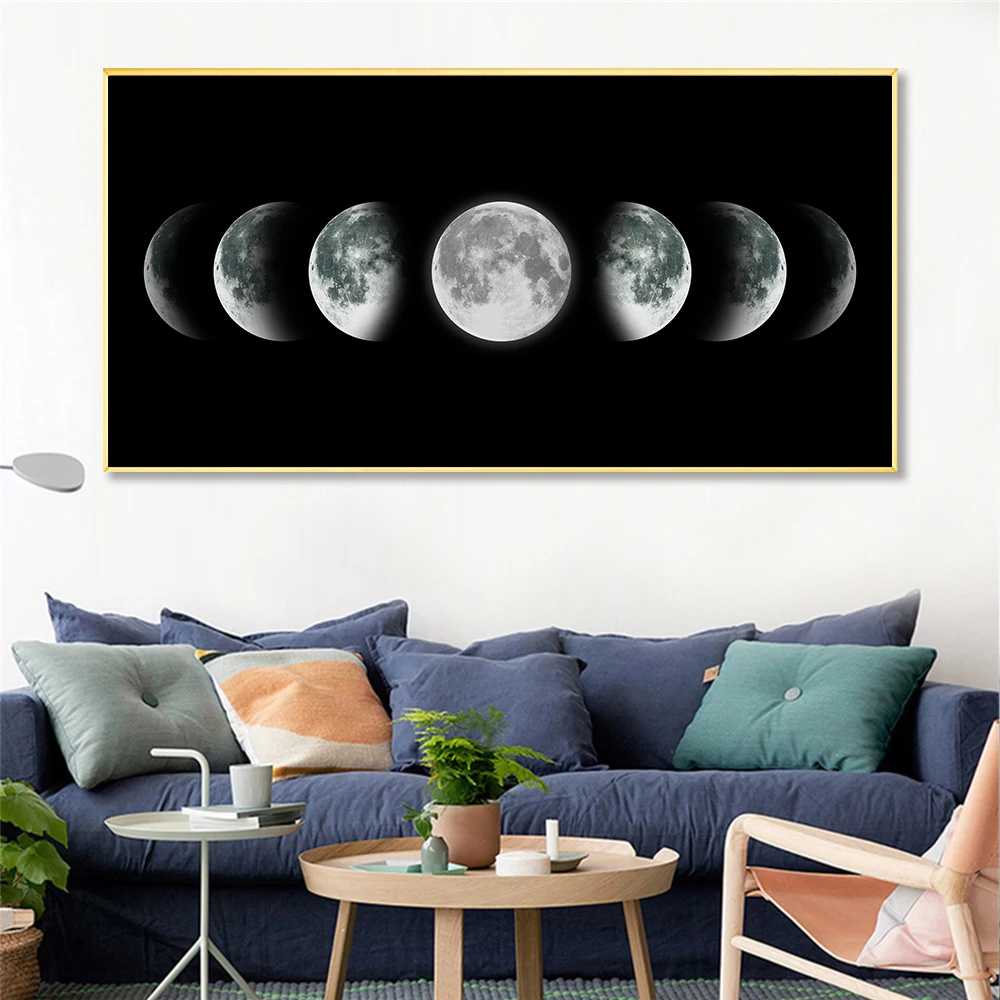 Звездное небо луна звезда Плакат Wall Art Холст Для Живописи принт Черный и белый