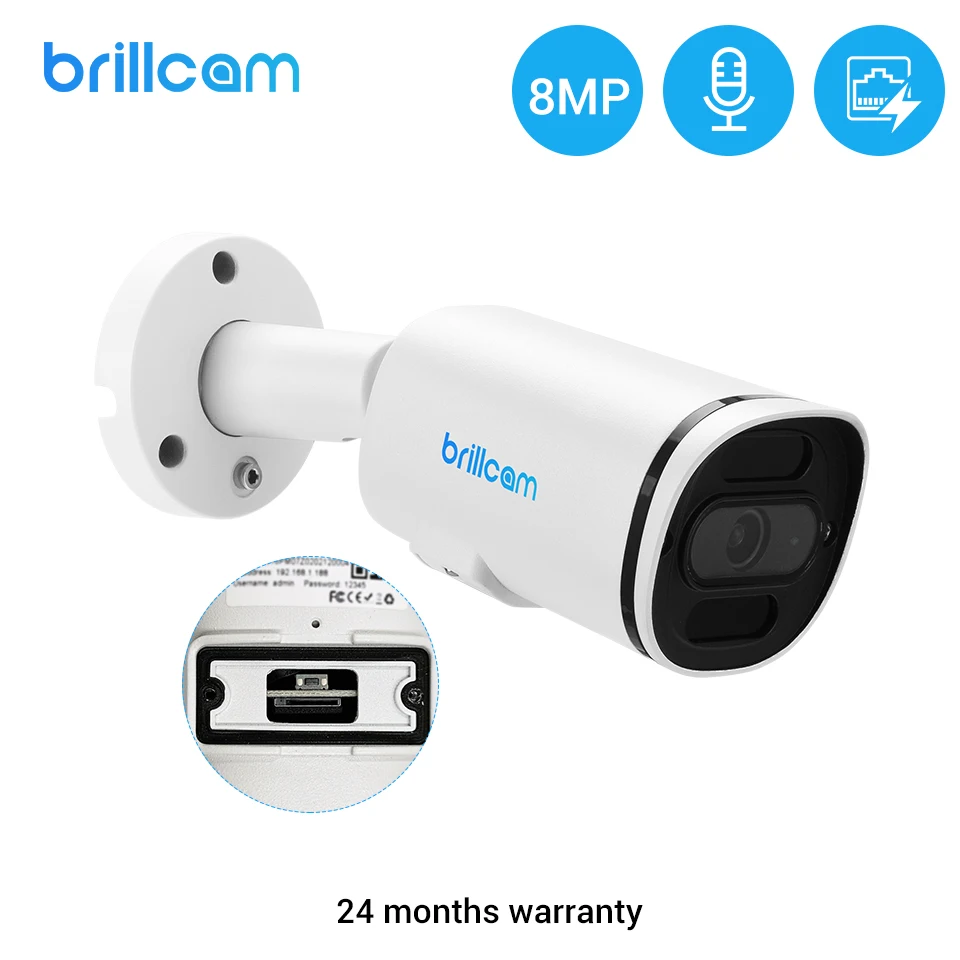 Умная IP камера Brillcam 4K 2 8 мм IP67 с микрофоном|Камеры видеонаблюдения| |