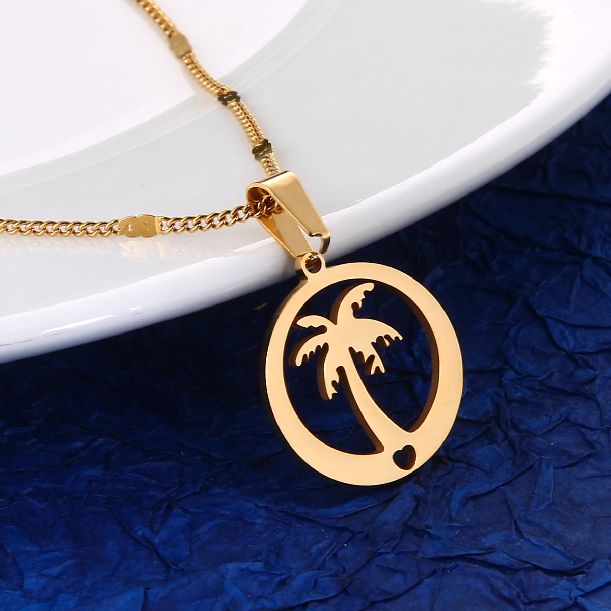 Ожерелье из нержавеющей стали с кулоном в виде кокосовой пальмы Пляжная шейка