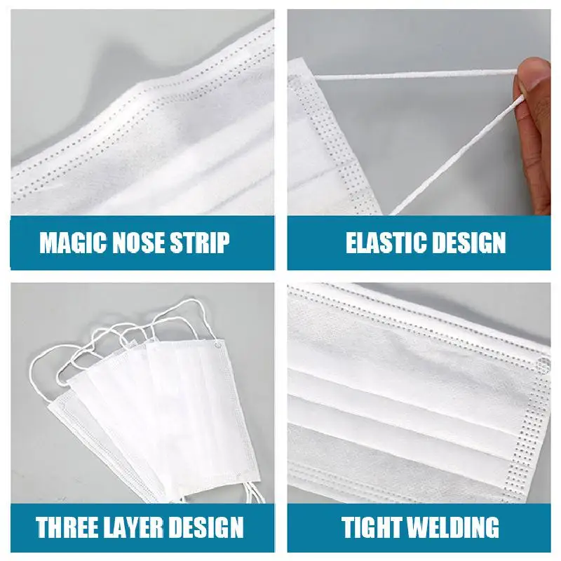 

50/100/200pcs Disposable Mask White 3-layer Non Woven Disposable Masks Face Mouth Masks In Stock Fast Shipping