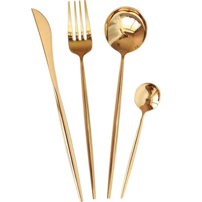 Gold 4 pcs Розовые столовые приборы с позолотой набор 304 вилка из нержавеющей стали чайная ложка нож, ножевые изделия набор черный роскошный дом вечерние Западная кухонная посуда подарок - Цвет: Gold 4 pcs