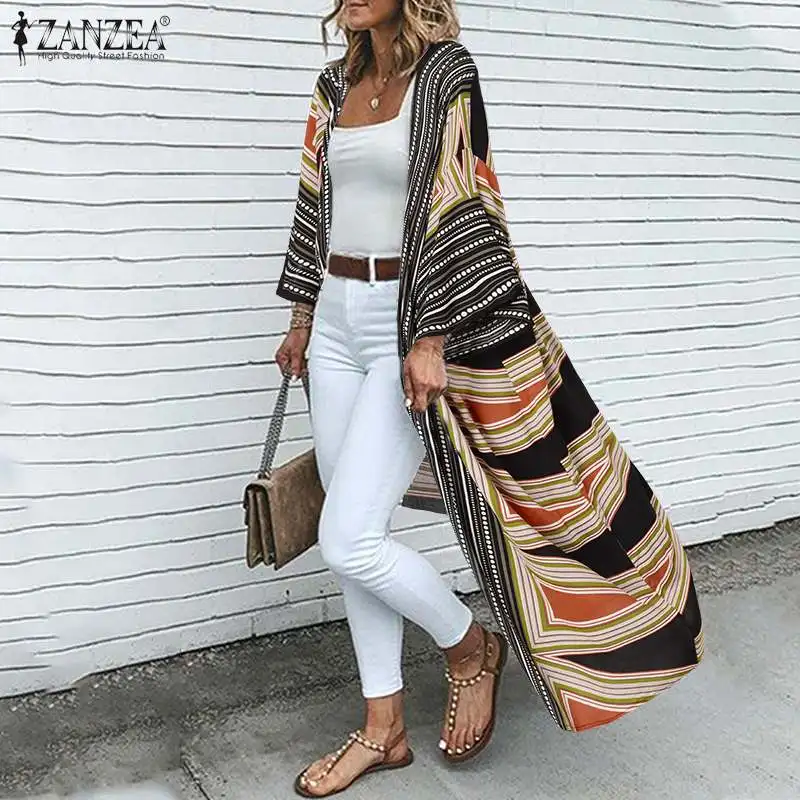 

Stylish Printed Kimono Cape Women's Summer Blouses ZANZEA 2023 Long Sleeve Cover Up Female Floral Tunic Casual Cardigan Tops