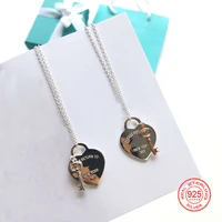 sterling silver love card key necklace heart shape pendant popular jewelry holiday gifts golden keysilver key