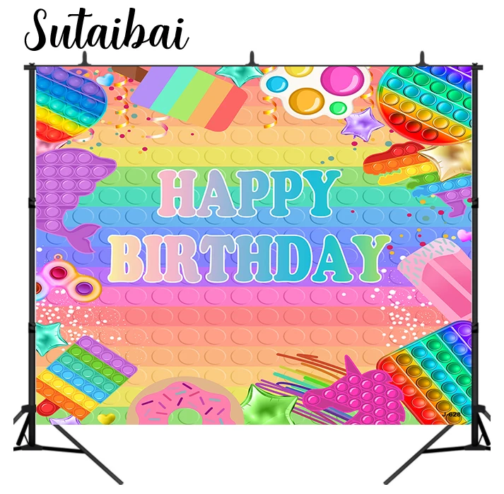 

Custom Pop It Rainbow Fidget Backdrop Unicorn Girl Birthday Colorful Toy Party Children Birthday Party Banner Photo Background