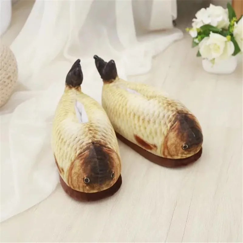 fish Зимние женские тапочки с рыбками; Плюшевые Теплые Вьетнамки; женские домашние тапочки с единорогом и животными; мужские домашние сандалии на плоской подошве; домашняя обувь - Цвет: fish