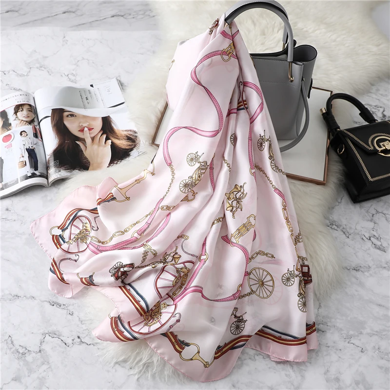 Luxe Merk Vrouwen Zijden Sjaal Strand Sjaal En Echarpe Zomer Wrap Designer Sjaals Plus Size Vrouwelijke Strand StolaBandana