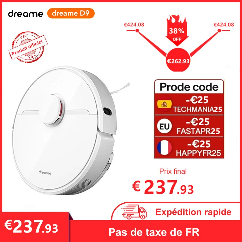

Dreame D9 Robot Vacuum Cleaner for home Sweeping Washing Mopping 3000PA Mopping App WIFI Control Smart Planned Global Version