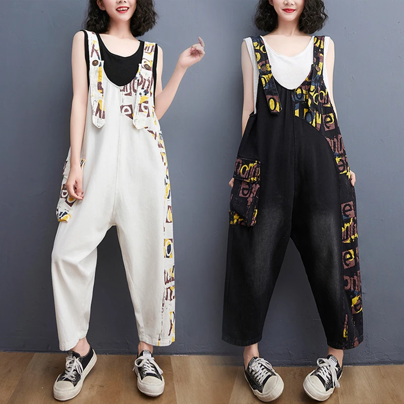 

Women Jumpsuit Denim Overalls Rompers Girls Pants Jeans M-XXL Bodysuit Women's Sleeveless Wide Leg Jumpsuit