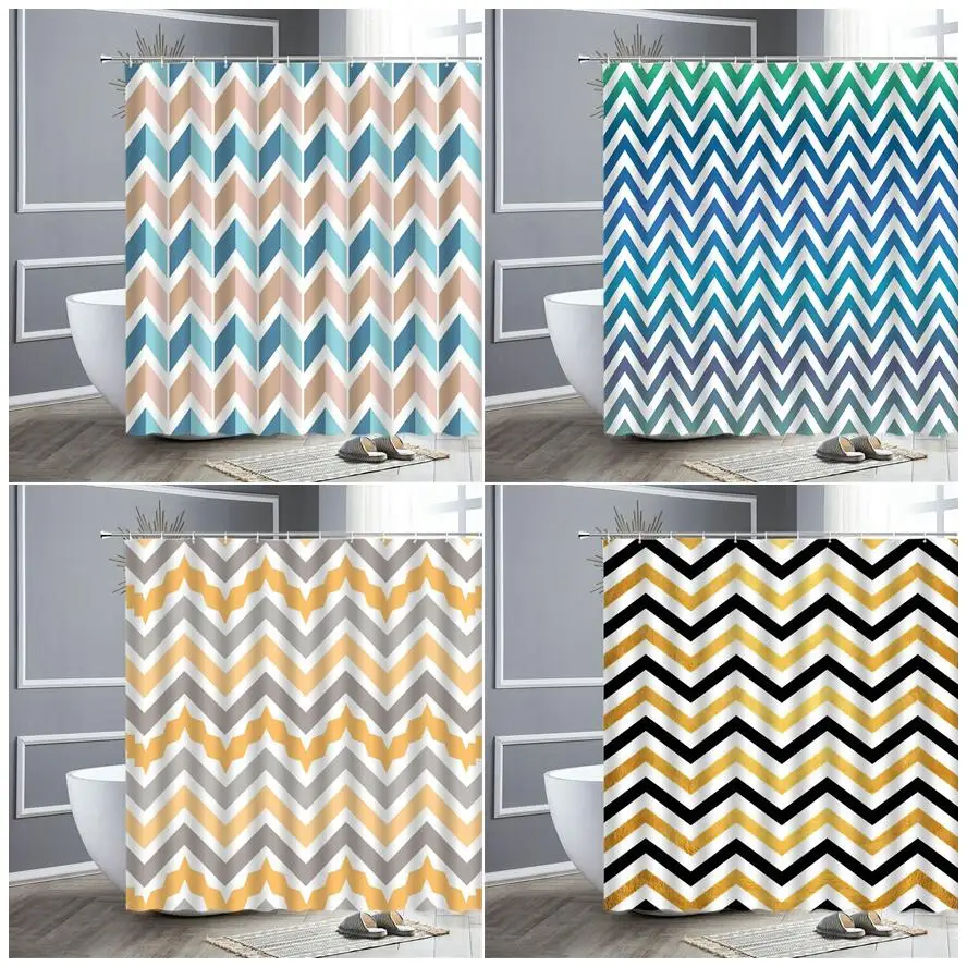 

Waterproof Shower Curtain Geometric Graphics Wave Stripes Modern Home Bathroom Decor Curtains Polyester Fabric Hooks Wall Decors