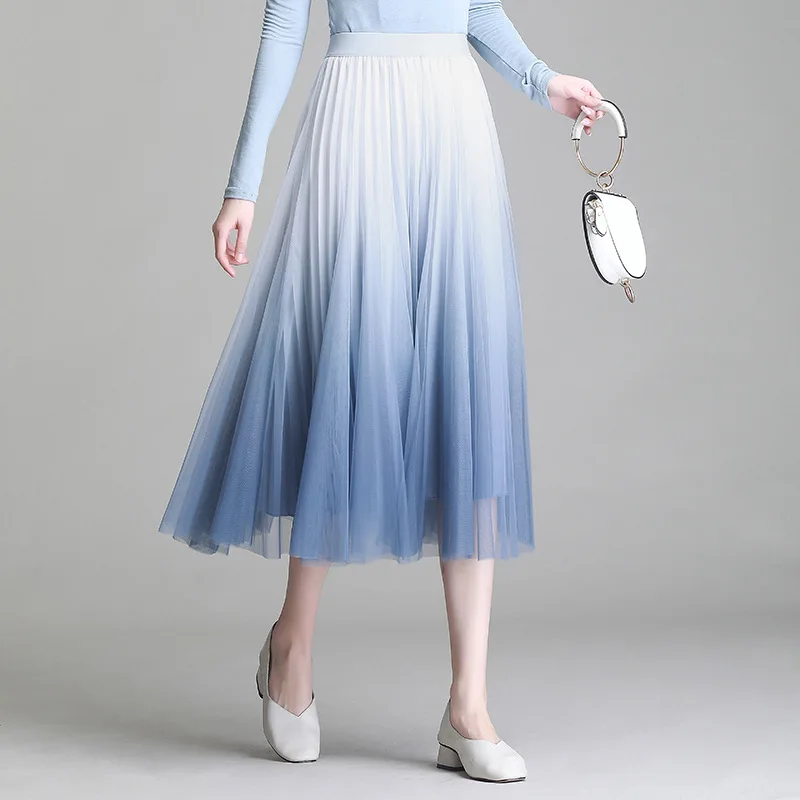 

SISHION 2021 Summer Vintage Skirts Womens High Waist Tulle Mesh Skirt Ladies Long Pleated Tutu Skirt Female Jupe Longue WF0103