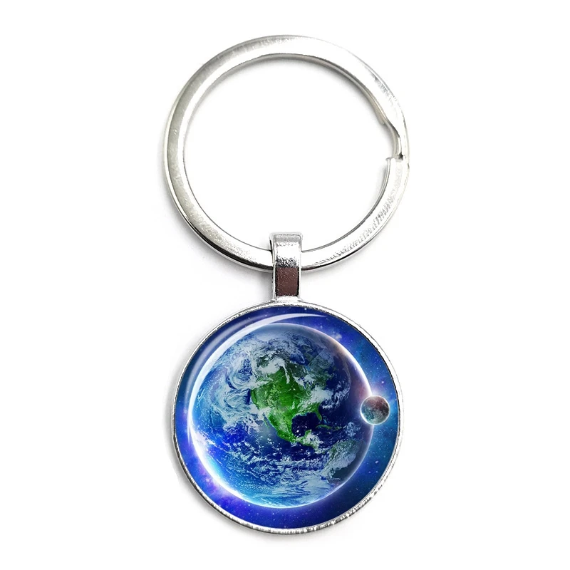 

2020 Creative Retro Art Earth Satellite Universe Galaxy Glass Cabochon Pendant Keychain Men and Women Jewelry Keychain