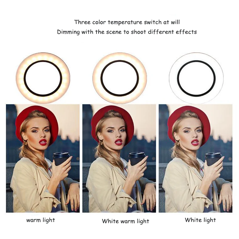 

16cm LED Ring Light Dimmable with 83 Inch Tripod Mobile Phone Holder Outdoor Live Shooting Professional Photography Fill Light