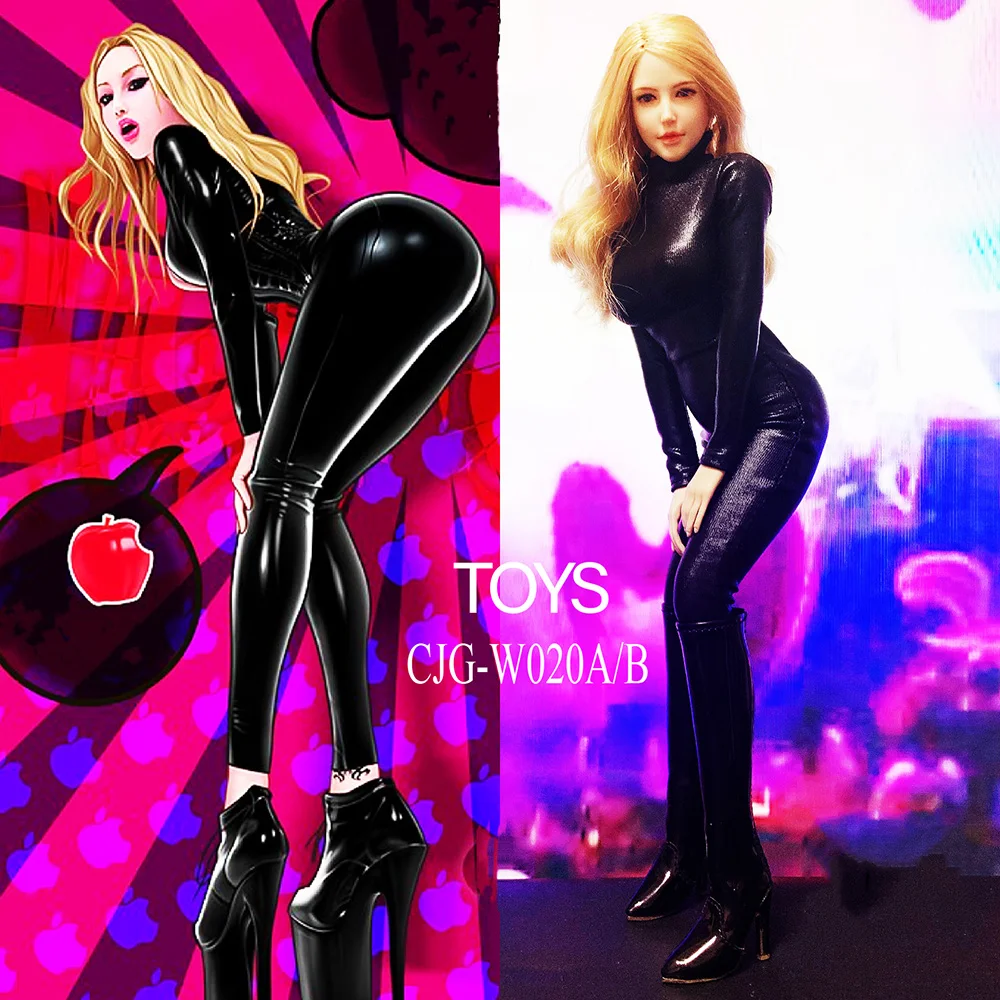 

CJG-W020, 1/6, женские кожаные эластичные колготки, комбинезон, длинные сапоги на высоком каблуке, подходят для 12-дюймовой фигурки, модель тела