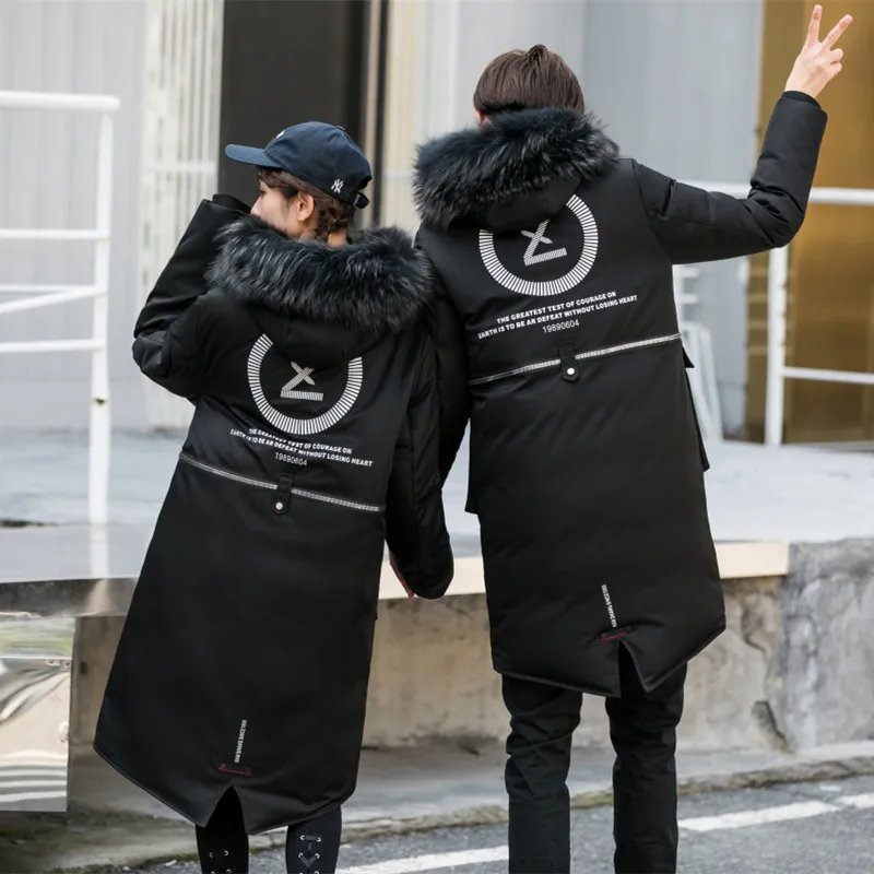 Мужской и женский пуховик на 90% белом утином пуху длинное зимнее толстое теплое