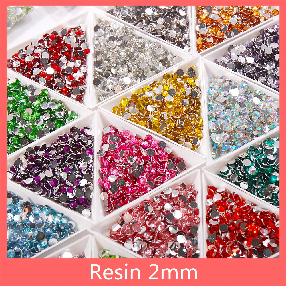 

2000pcs Nail Supplies Rhinestone 2mm Round Flatback Resin Crystal Strass Bling Decoration DIY Design Manicure Accessories