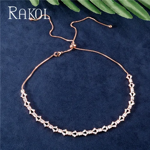 RAKOL брендовые ювелирные изделия Роскошные CZ Циркон Асимметричная колонна розовое золото цвет элегантный теннис колье ожерелье для женщин ужин платье - Окраска металла: Rose Gold Color 6
