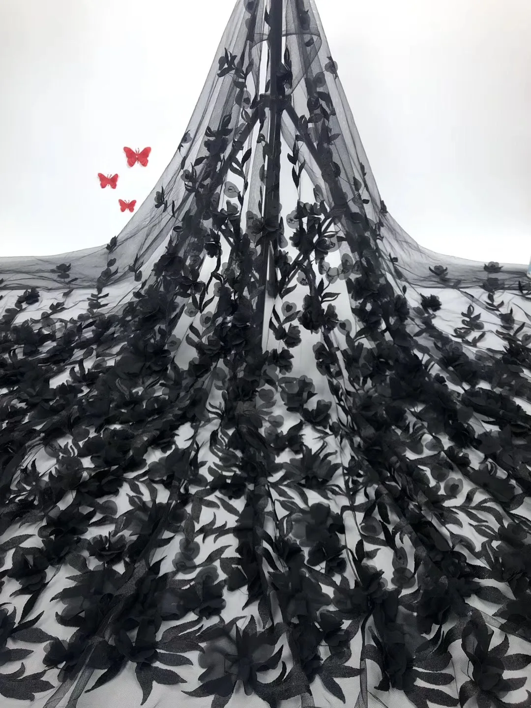 

Black French African 3D Net Tulle Lace Fabric 2018 High Quality Lace Nigerian Mesh Laces Material For Wedding Dress RF331